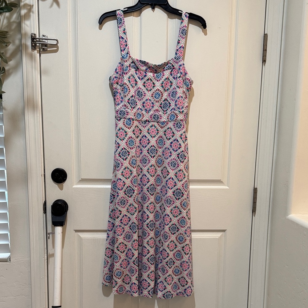 Boden Pink and Blue Geometric Midi Dress
